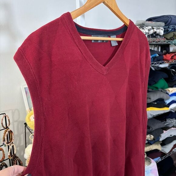 Oscar de la Renta Burgundy V-Neck Sweater Vest mens XXL 90s - Picture 3 of 7